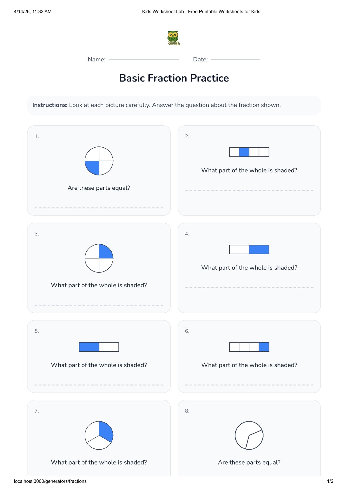 Basic Fractions Generator