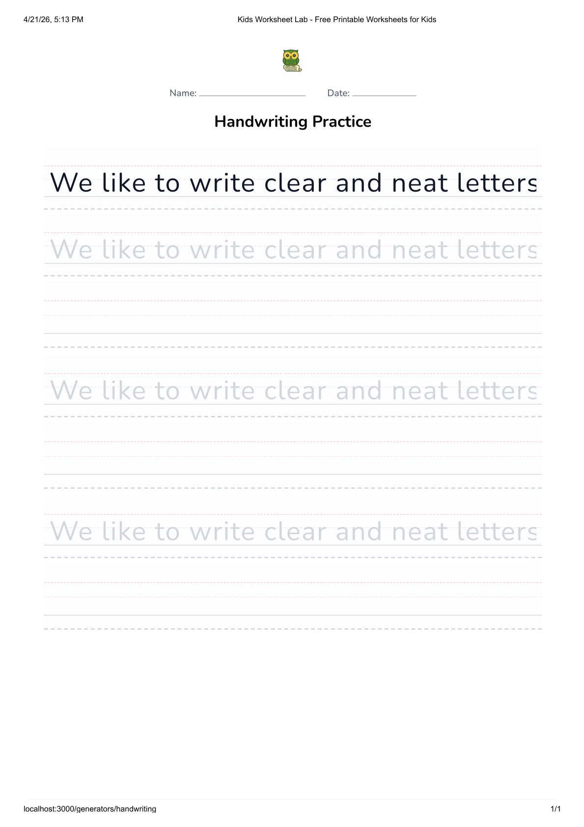 Handwriting Practice Generator