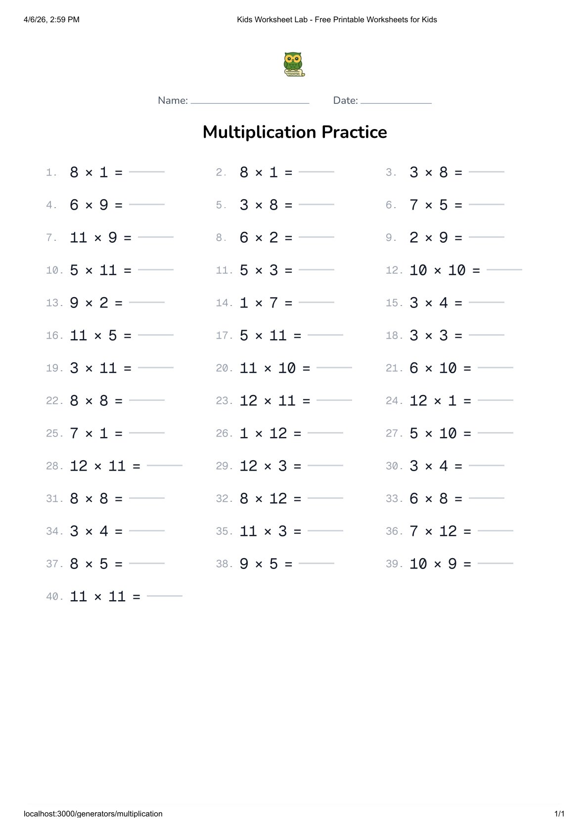 Multiplication Generator