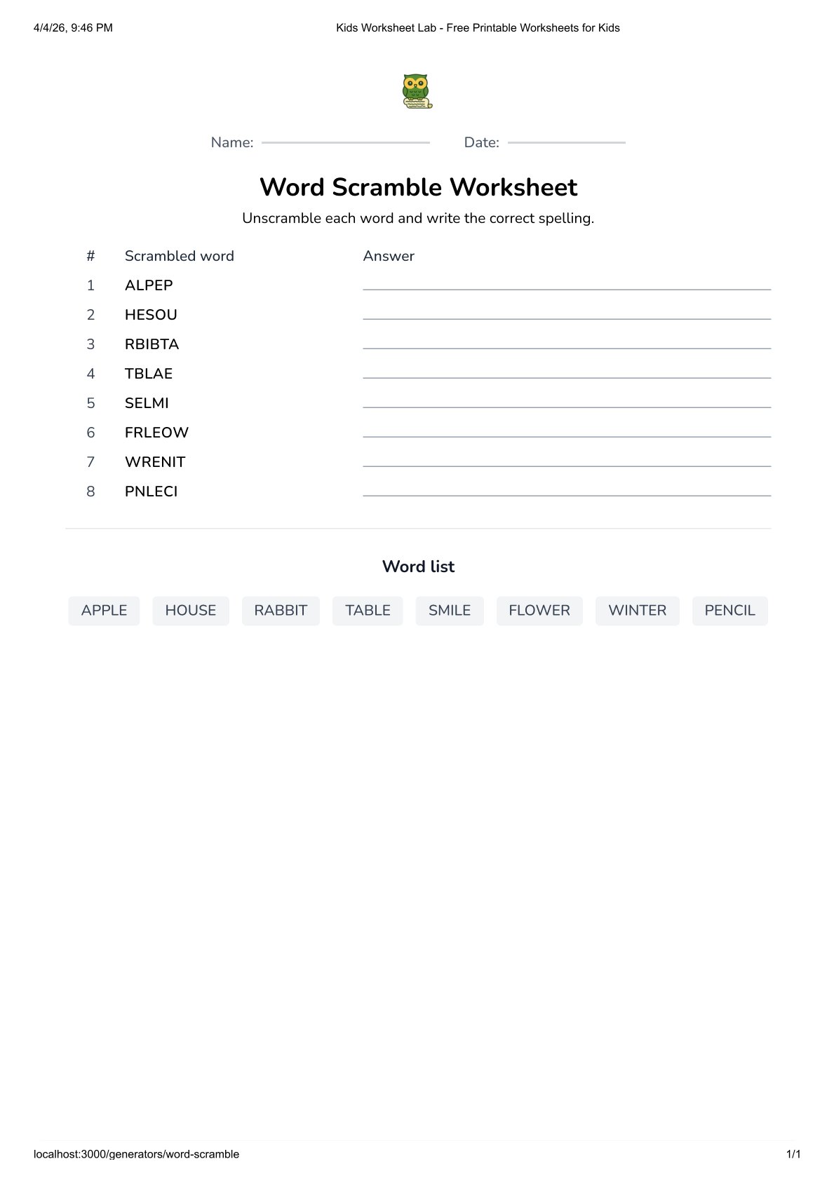 Word Scramble Generator