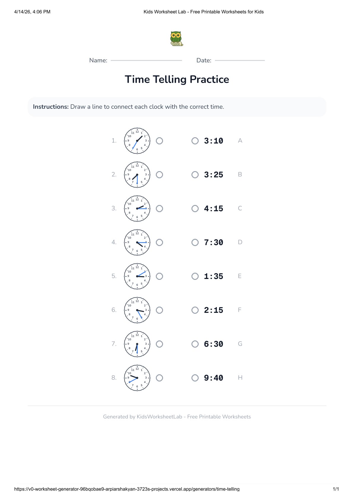 Time Telling – Mixed Practice